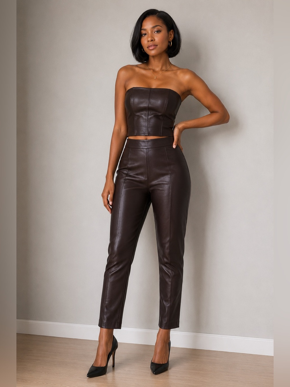 CI Sono Faux Black Leather Stretch Waist Pants Leggings  - Medium -